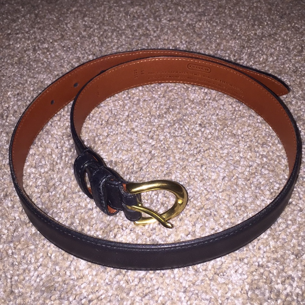 Black Leather COACH Belt with Solid Brass Buckle